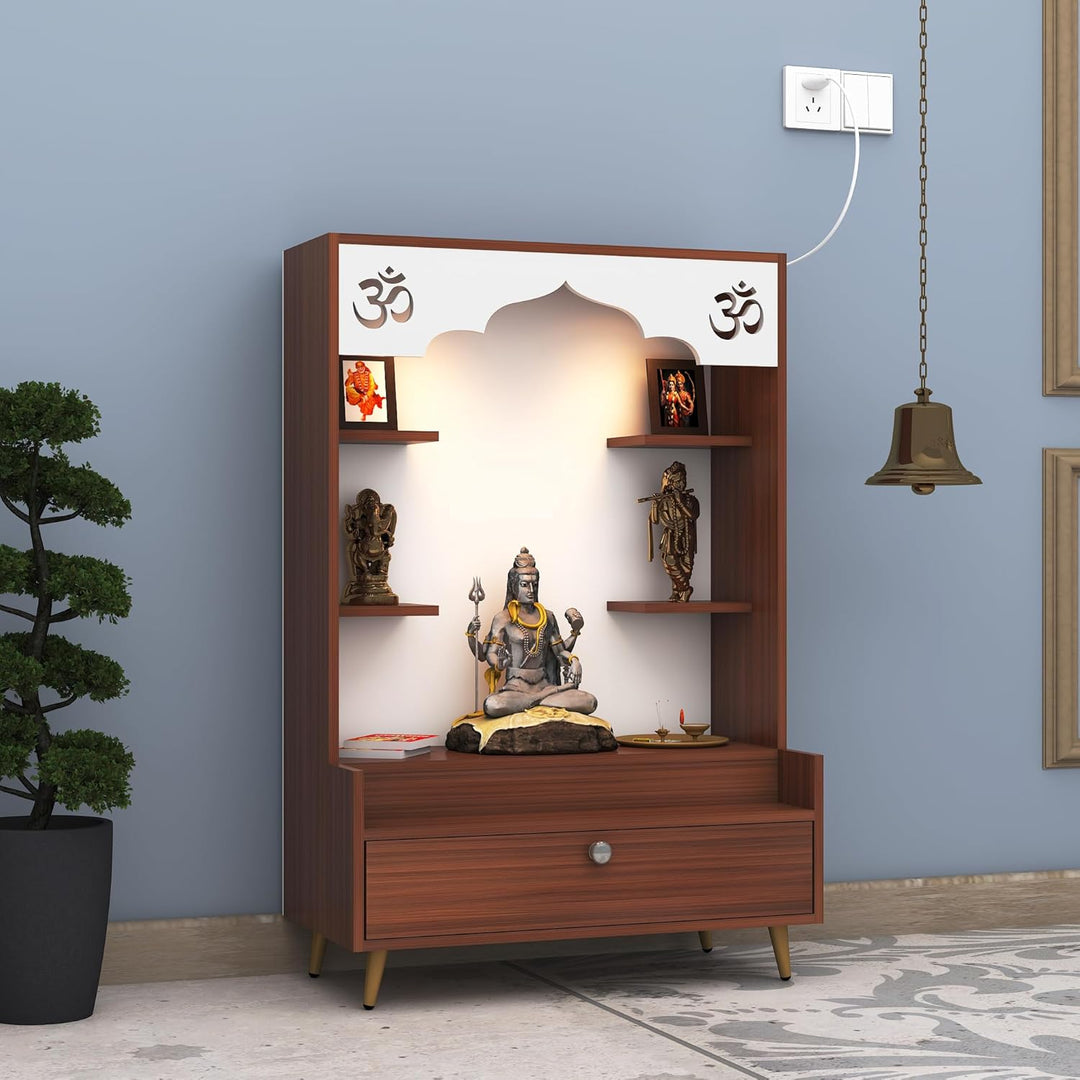 OmkarWood™ Modern Engineered Wood Home Temple with Drawer & Shelves