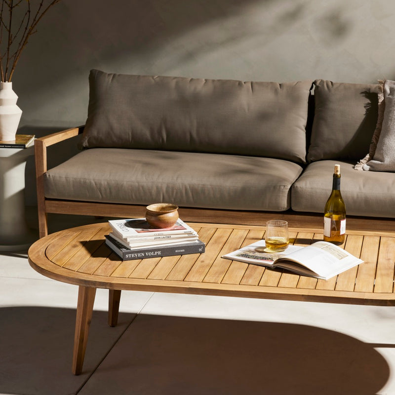 Aisha Outdoor Oval Solid Wood Coffee Table