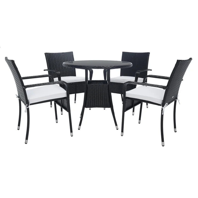 Yurick Outdoor Patio Seating Set 4 Chairs and 1 Table Set (Black)