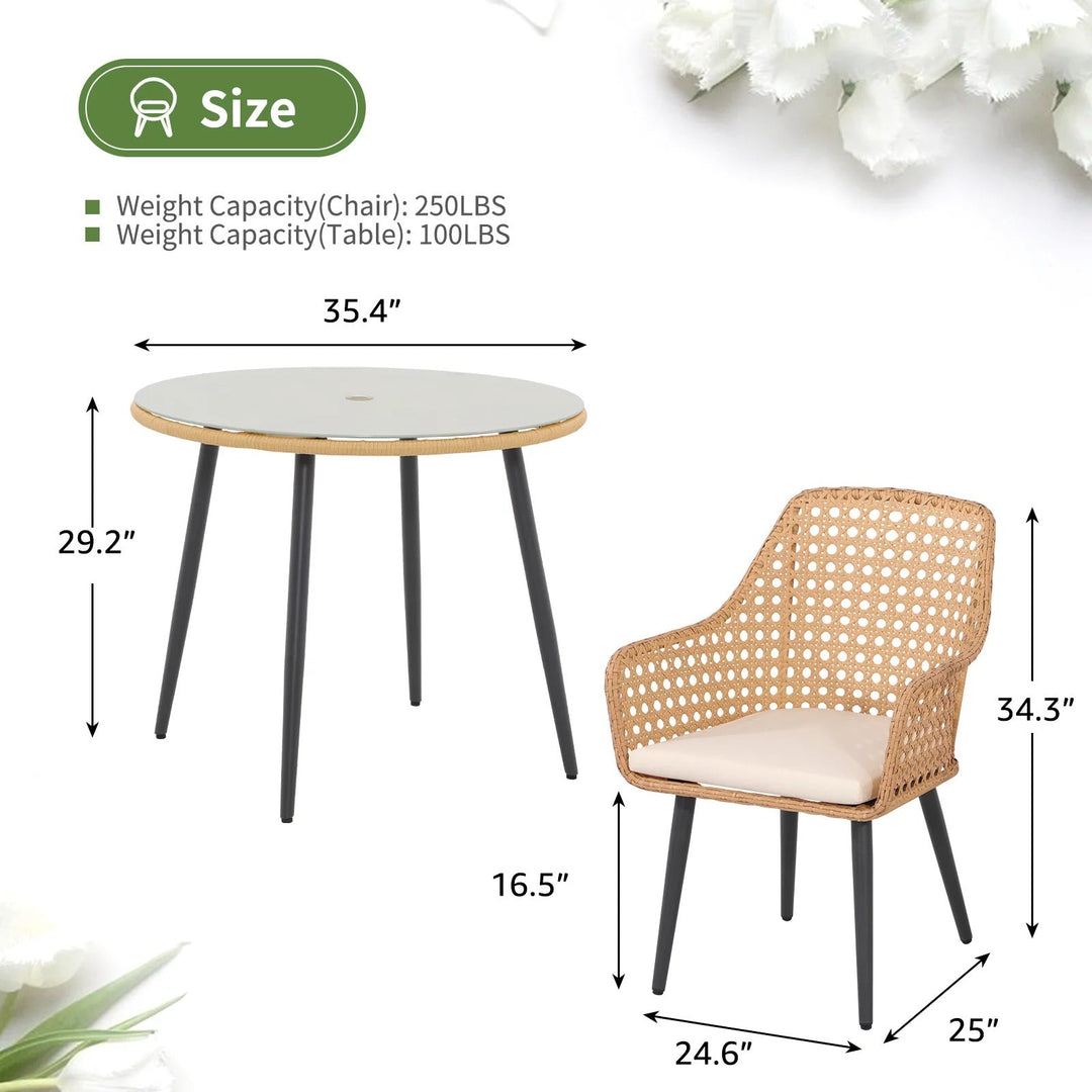 Nano Outdoor Patio Seating Set 4 Chairs and 1 Table Set (Tan)