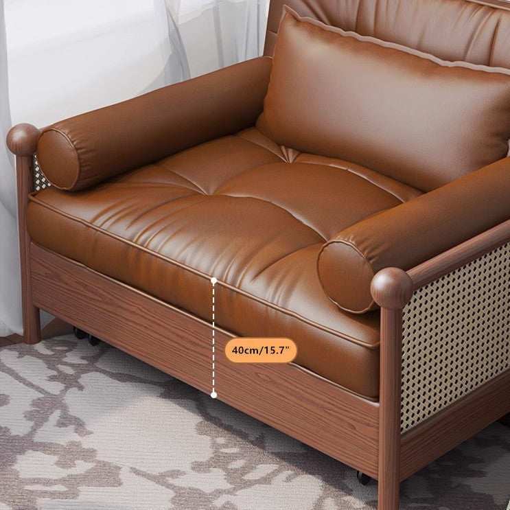 Rattan Weaving Armrests Leathaire Fabric Retro Sofa Bed with Underneath Storage SOFA BED
