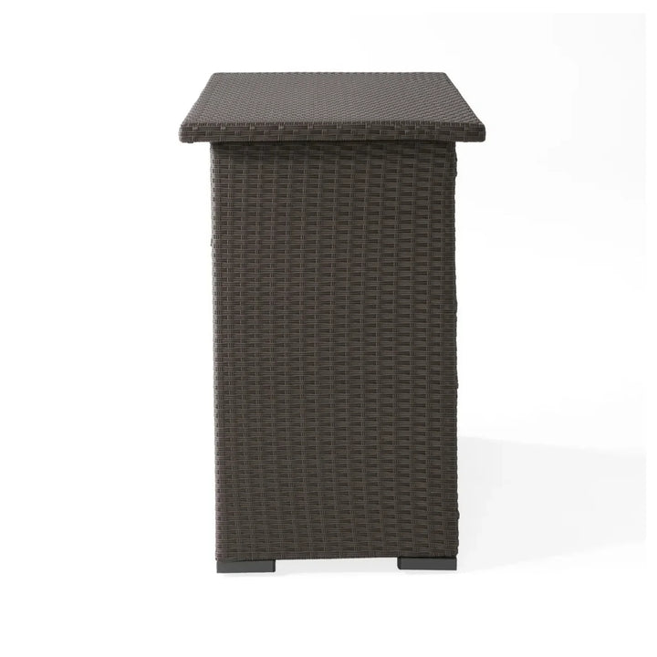 Rocio Outdoor Rattan Wicker Bar Table With Storage Selves