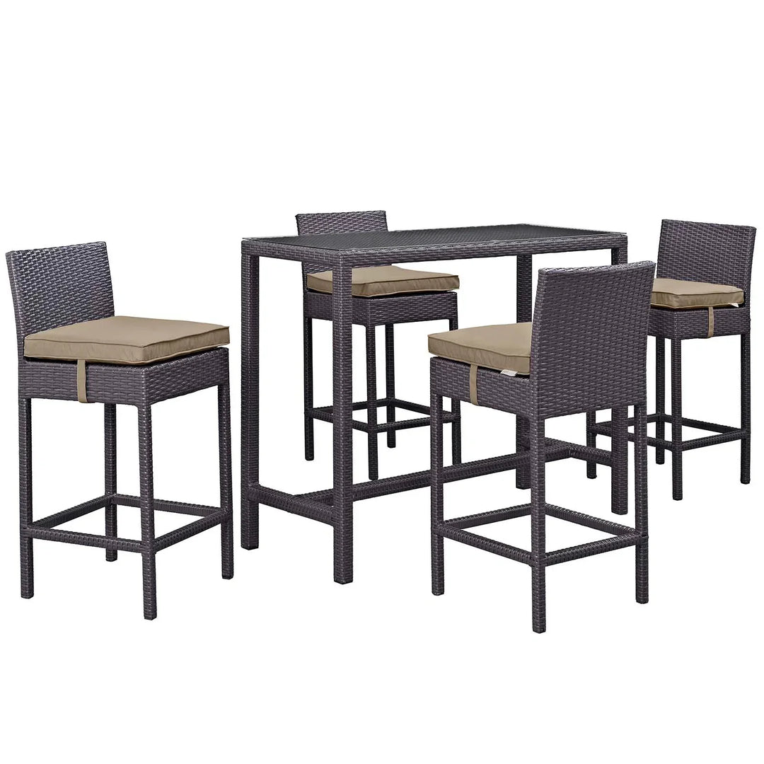 Lomeo Outdoor Patio Bar Sets 4 Chairs and 1 Table (Dark Brown)