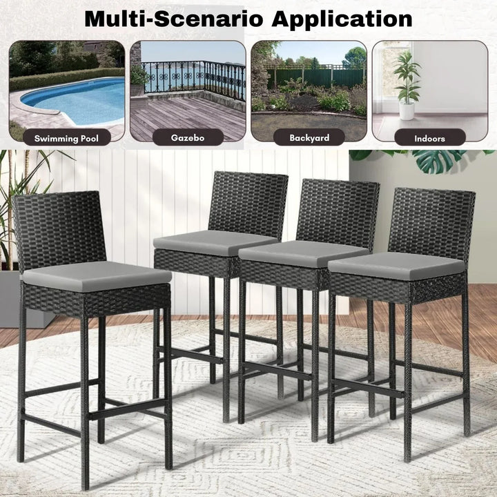 Mei 4-Piece Outdoor Rattan Wicker Bar Chairs