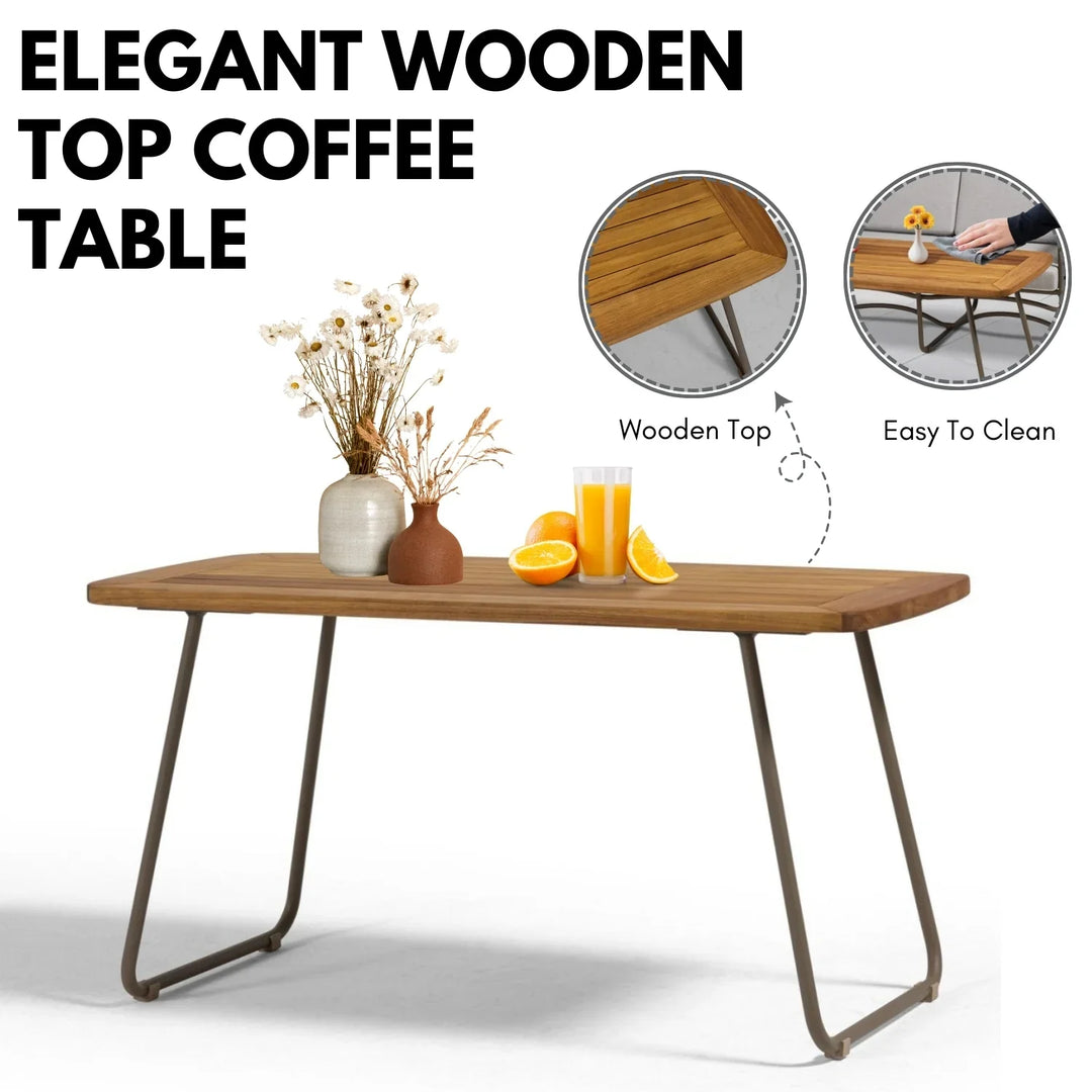 Isabeau Outdoor Rope Loveseat Sofa Set With Wooden Top Table