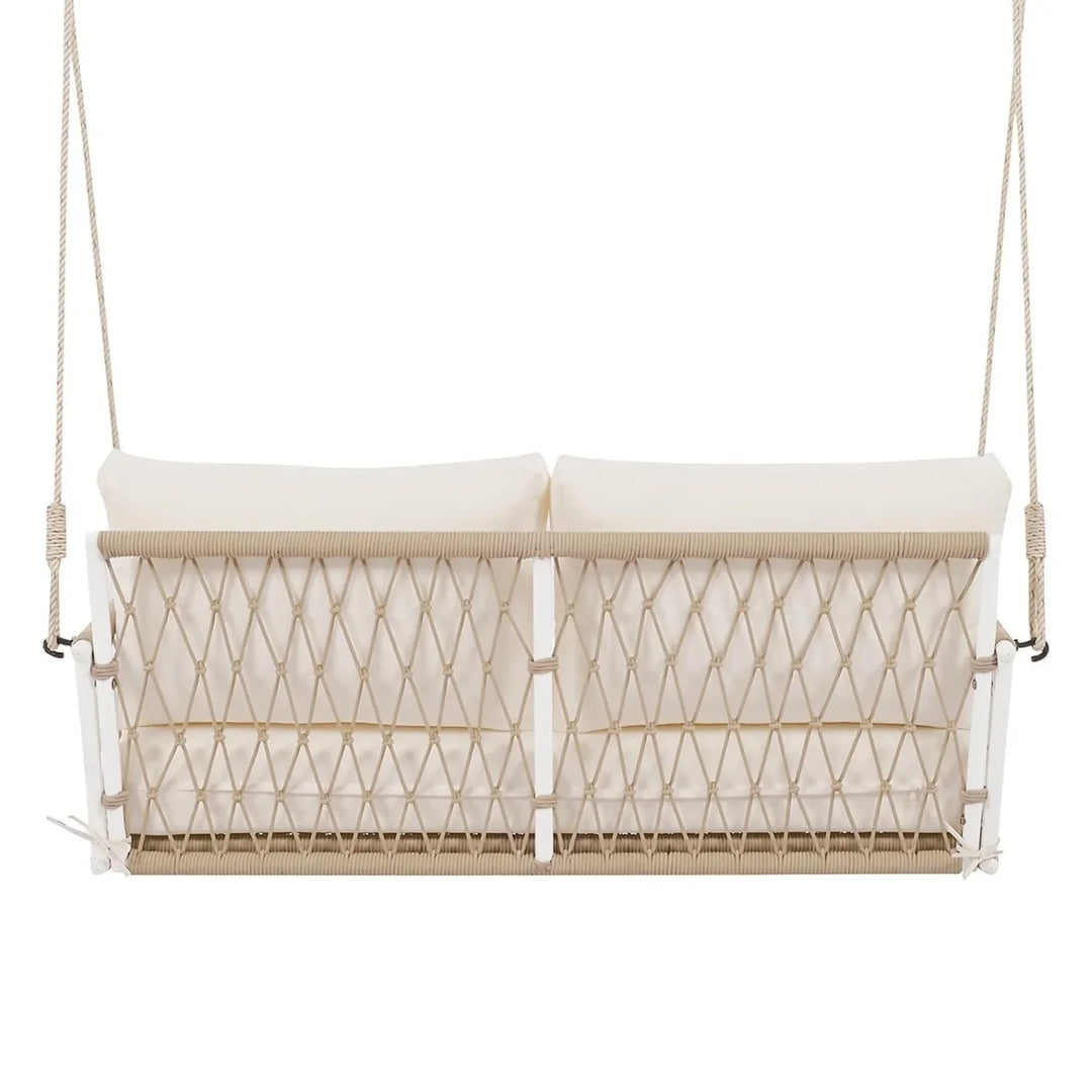 Outdoor Rope Swing 2-Person Hanging Chair, Weatherproof Porch Swing