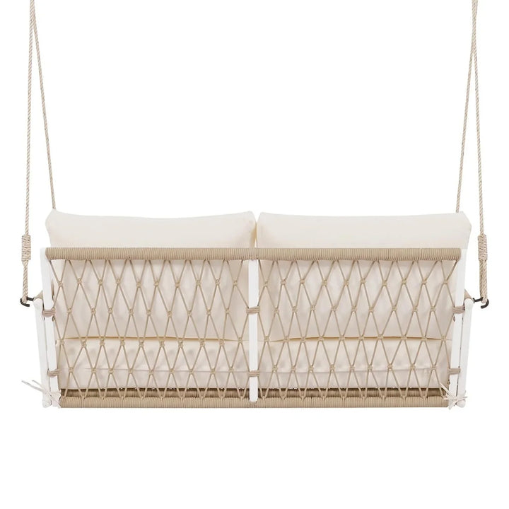 Outdoor Rope Swing 2-Person Hanging Chair, Weatherproof Porch Swing