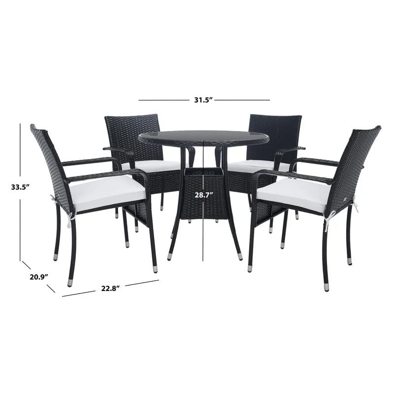 Yurick Outdoor Patio Seating Set 4 Chairs and 1 Table Set (Black)