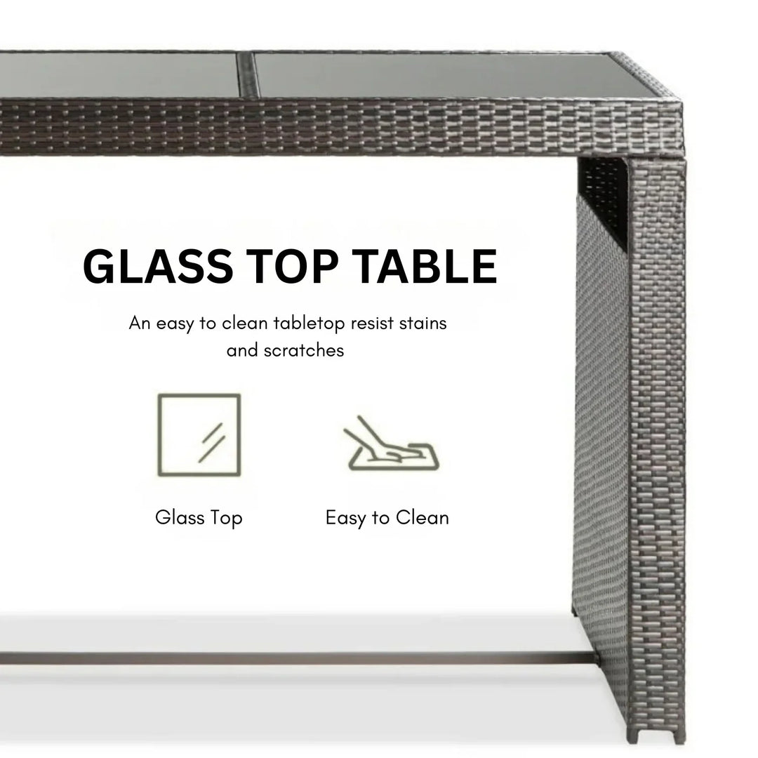 Asha 7-Piece Outdoor Rattan Wicker Bar Set with Glass Top Table
