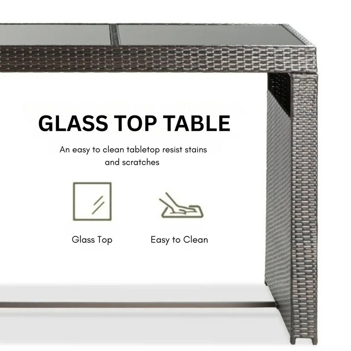 Asha 7-Piece Outdoor Rattan Wicker Bar Set with Glass Top Table
