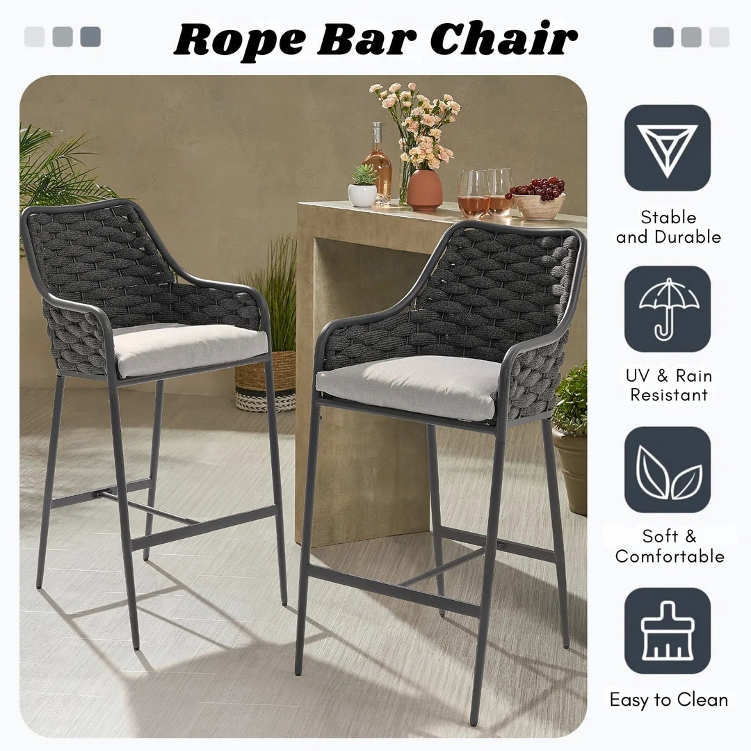 Samaira 2-Piece Outdoor Rope Bar Chairs – Stylish Comfort Built to Last