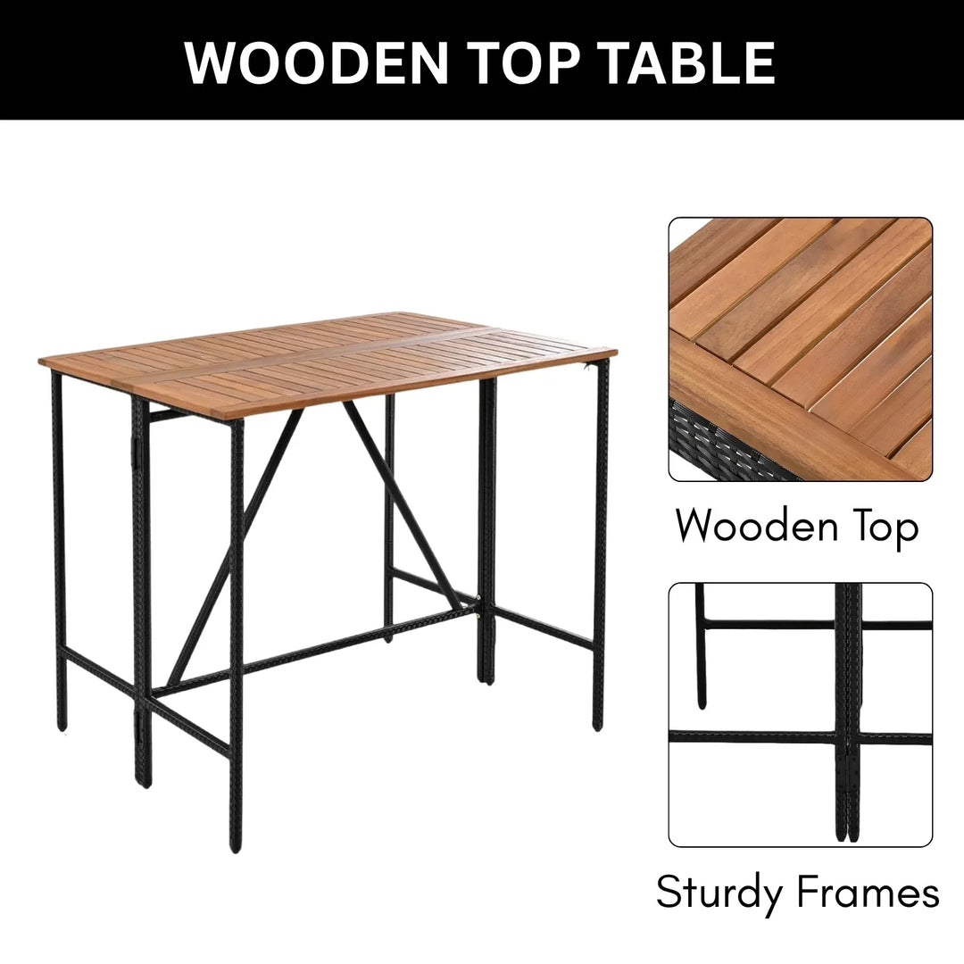 Mirabelle 5-Piece Outdoor Rattan Wicker Bar Set with Wooden Top Table