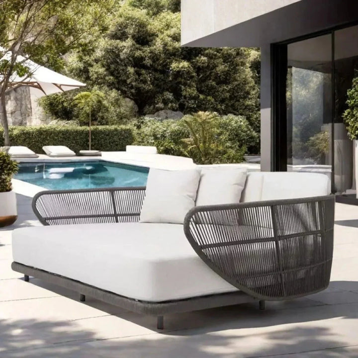 Faustina Outdoor Grey Rope Patio Daybed With Off-White Cushion