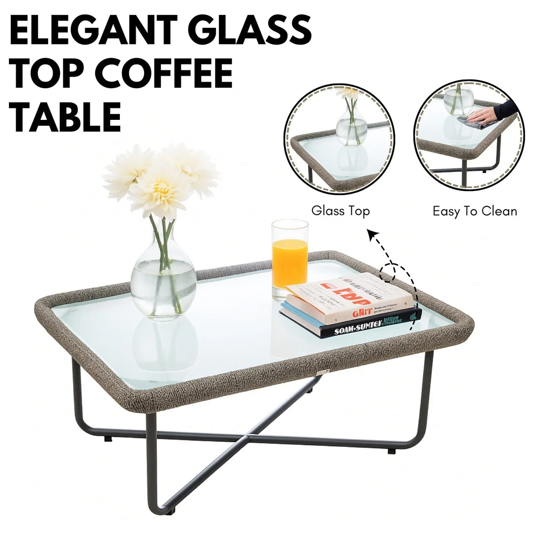 Valeria 4-Piece Rope Sofa Set With Glass Top Table