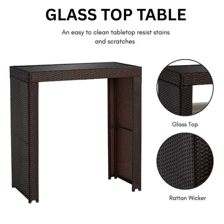 Xia 5-Piece Outdoor Rattan Wicker Bar Set with Glass Top Table
