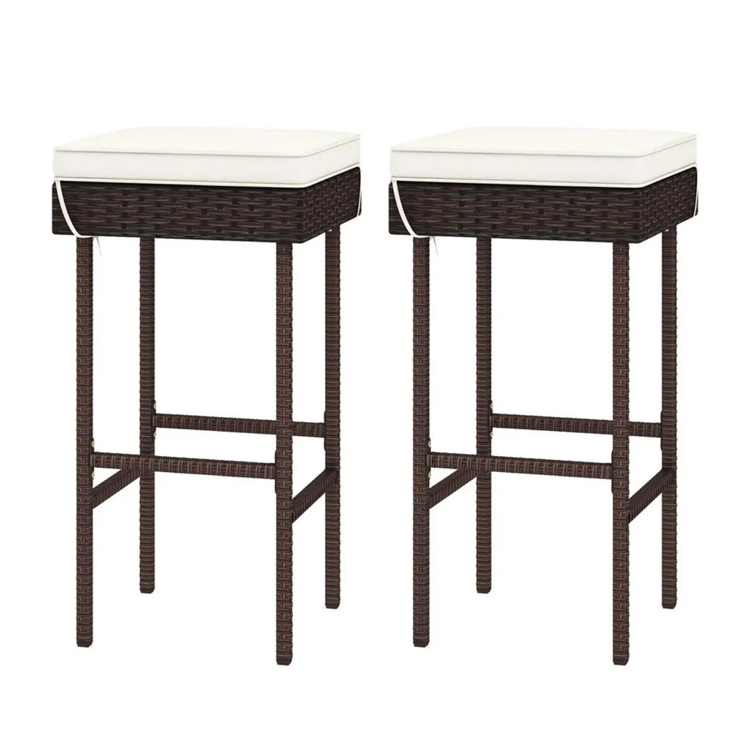 Lourdes 2-Piece Rattan Wicker Patio Bar Stools