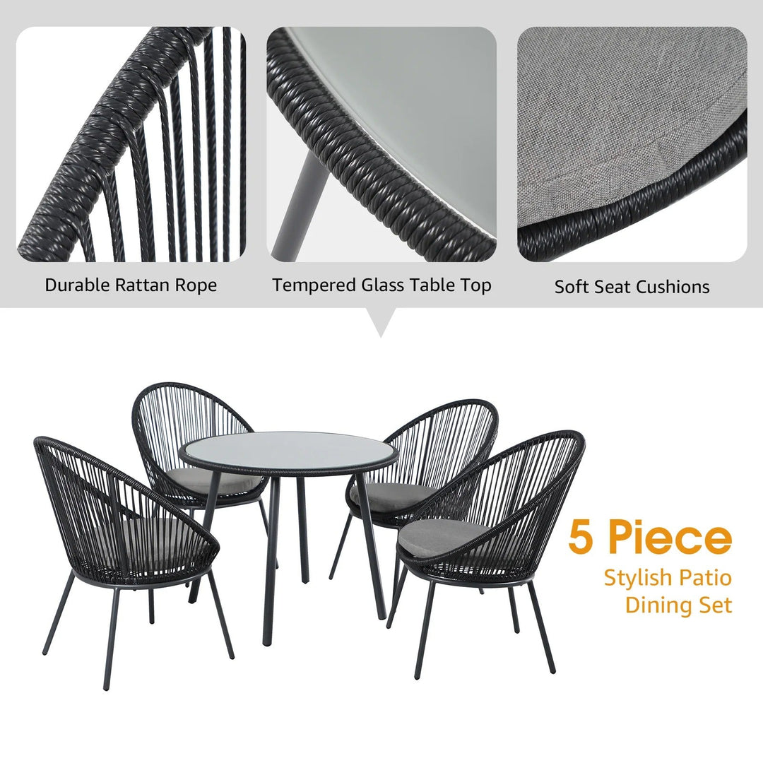 Votion Outdoor Patio Seating Set 4 Chairs and 1 Table Set (Black)