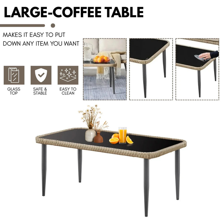 Juno Outdoor Rope Conversation Patio Sofa Set (Beige/Cream)