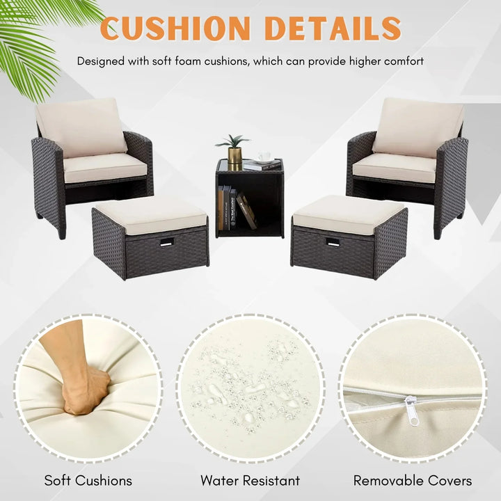 Verónica 5 Piece Outdoor Patio Wicker Furniture Set