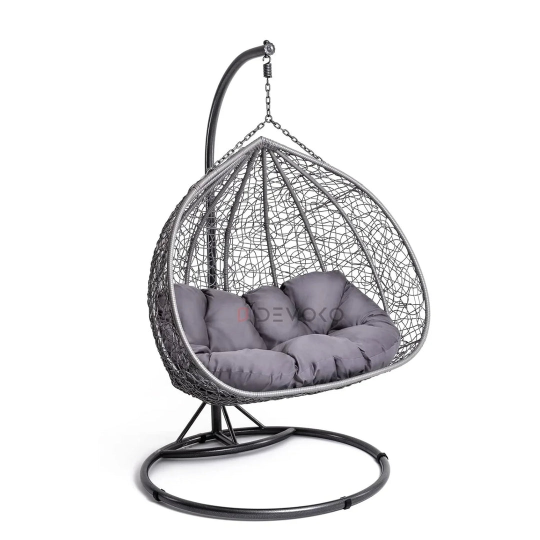 Jiao Double Seater Rattan & Wicker Swing (Grey)
