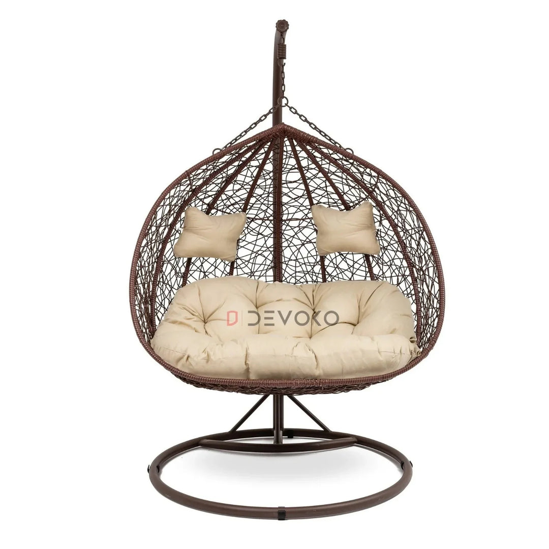 Hui Double Seater Rattan & Wicker Swing (Brown & Cream)