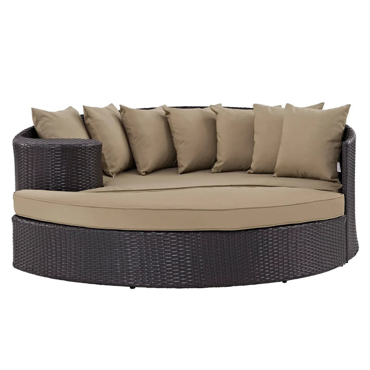 Karola Outdoor Rattan Wicker Daybed (Dark Brown & Beige)