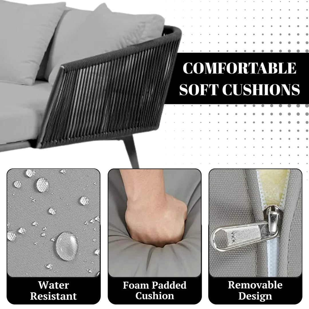 Salwa Outdoor Black Rope Patio Daybed with Comfortable Grey Cushion