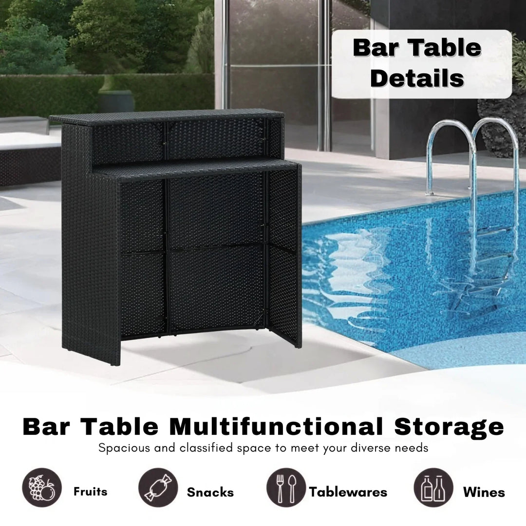 Qing 5-Piece Outdoor Rattan Wicker Bar Set with Wicker Top Table