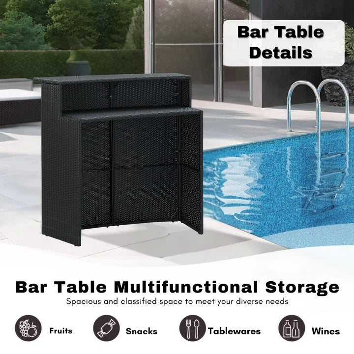 Qing 5-Piece Outdoor Rattan Wicker Bar Set with Wicker Top Table