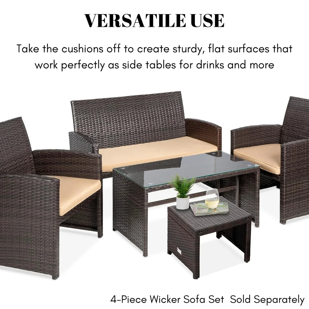 Mahek Set of 2 Wicker Ottomans, Multipurpose Outdoor Furniture