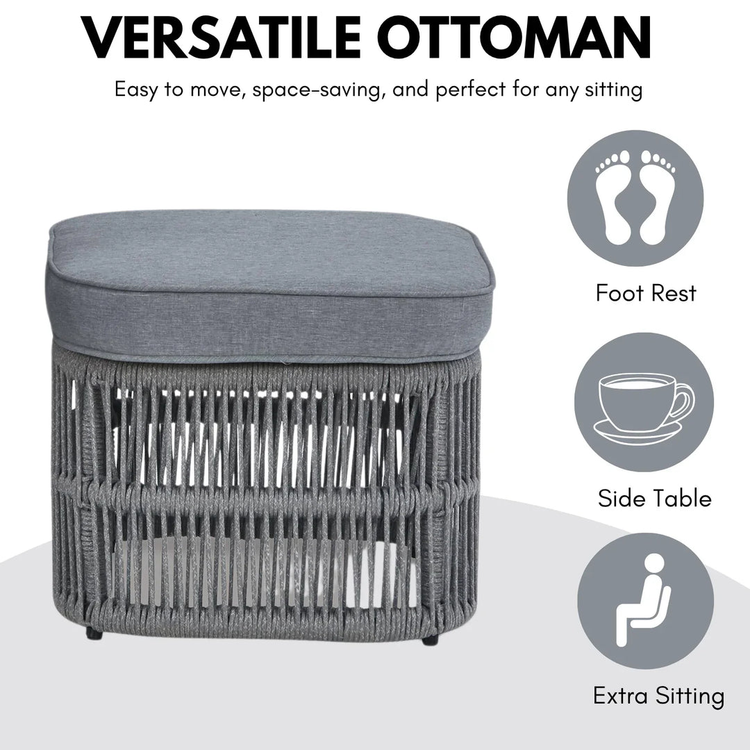 Chhaya Outdoor 3 Piece Rope Patio Sofa Set (Grey)