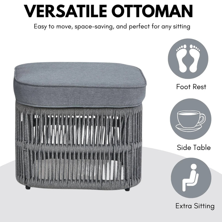 Chhaya Outdoor 3 Piece Rope Patio Sofa Set (Grey)