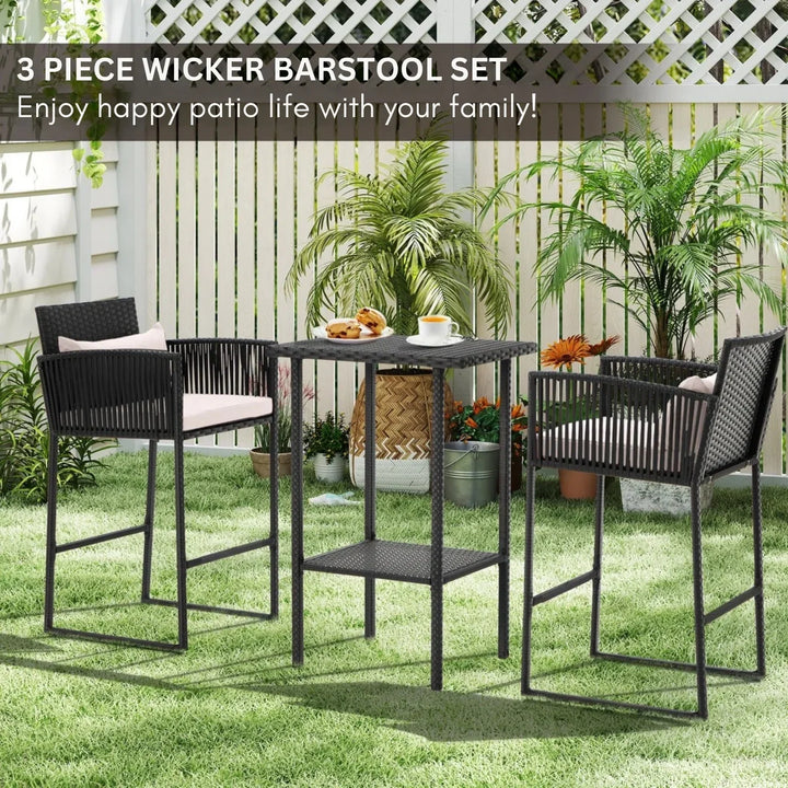 Walburga Outdoor Rattan Wicker Bar Set With 2-Tier Table