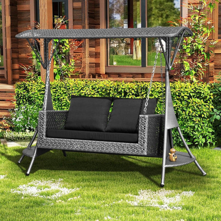 Cornelia Outdoor Rattan Wicker 2-Seat Patio Swing Chair with Shade & Cushions
