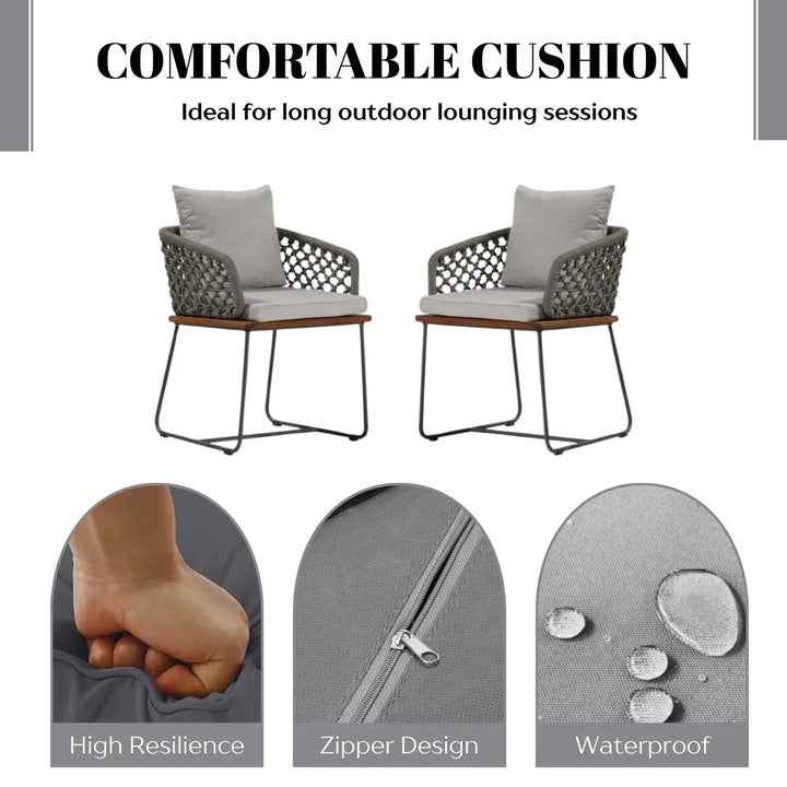 Adelyn Outdoor Rope 2-Piece Patio Chairs With Wooden Base