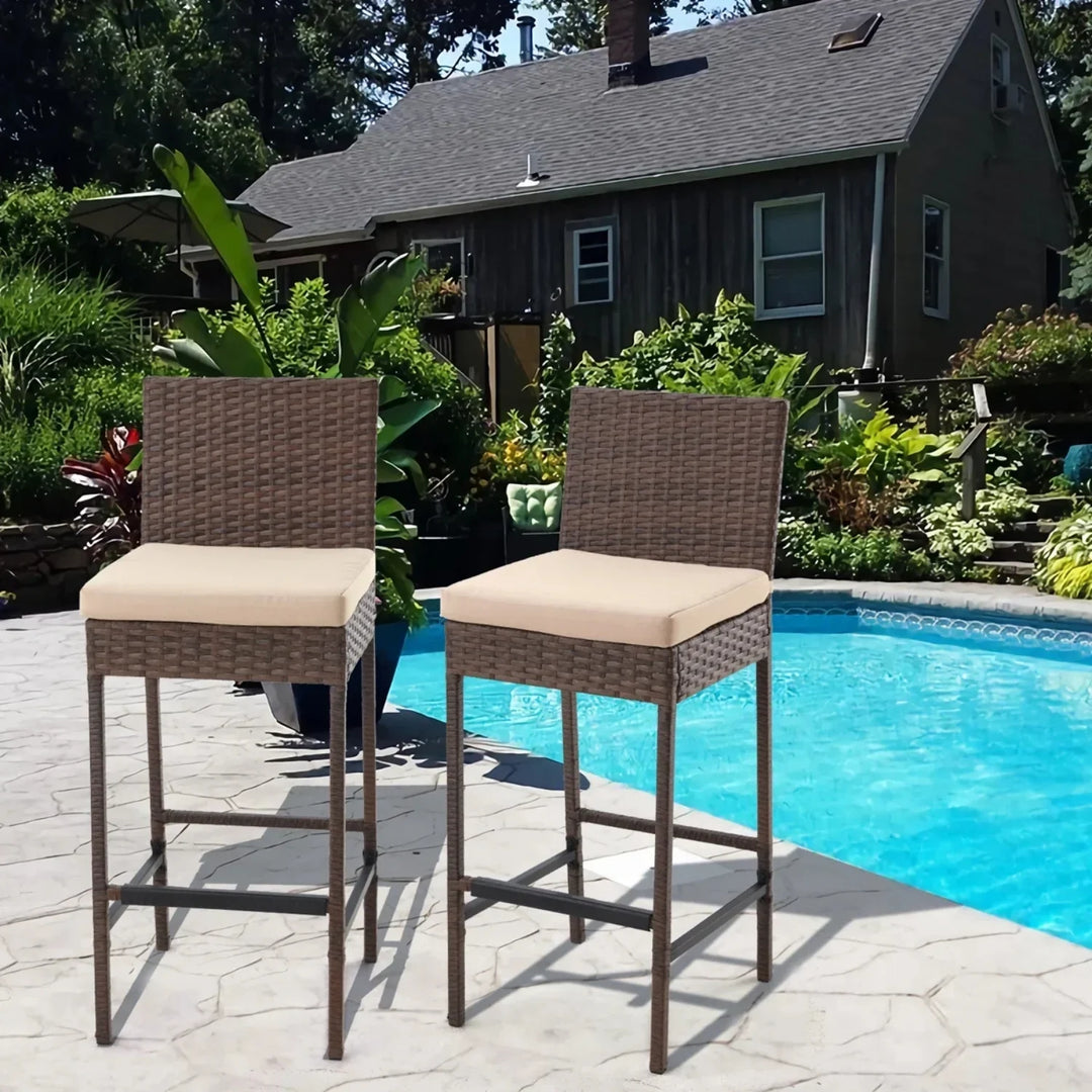 Ursula Outdoor Rattan Wicker Bar Chairs Set of 2