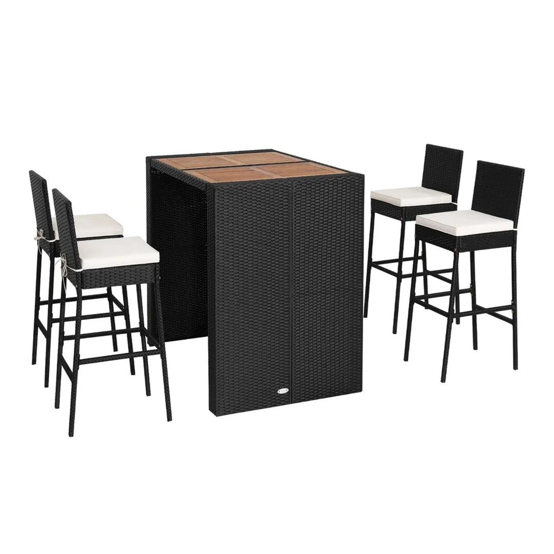 Addison 5-Piece Outdoor Rattan Wicker Bar Set with Wooden Top Table