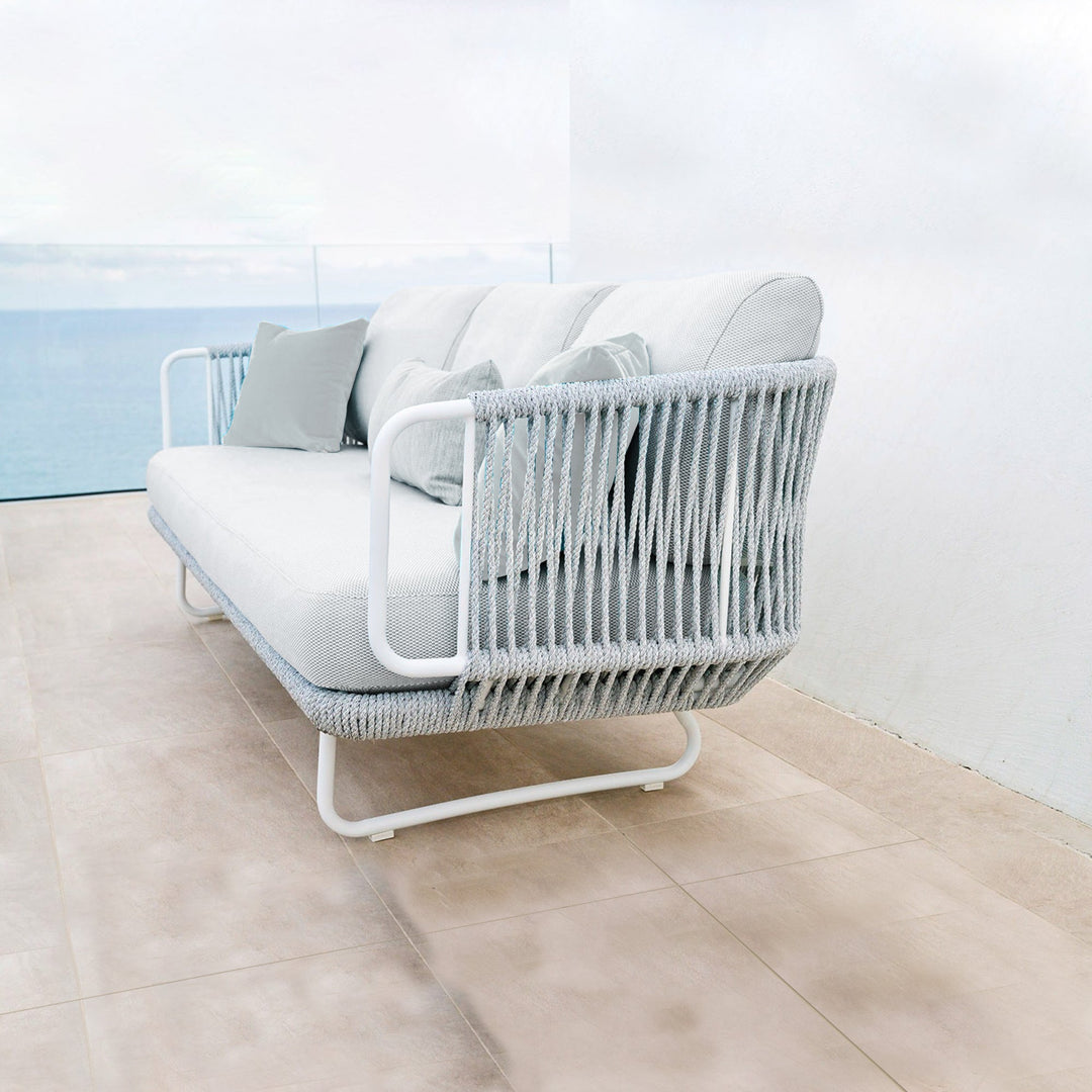 Astor Outdoor Garden Balcony Sofa Set 3 Seater , 2 Single Seater and 1 Center Table Set Braid & Rope (Grey-Off White)