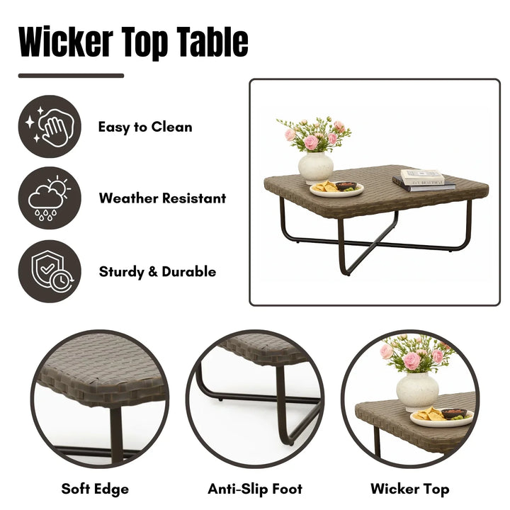 Tinsley Outdoor Rope 4-Piece Patio Sofa Set with Wicker Top Table (Brown & White)