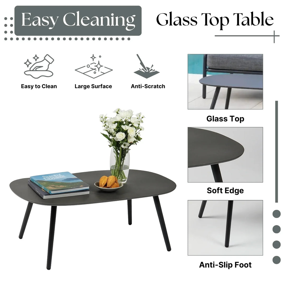 Raelynn Outdoor Rope 4-Piece Patio Sofa Set with Glass Top Table (Grey)