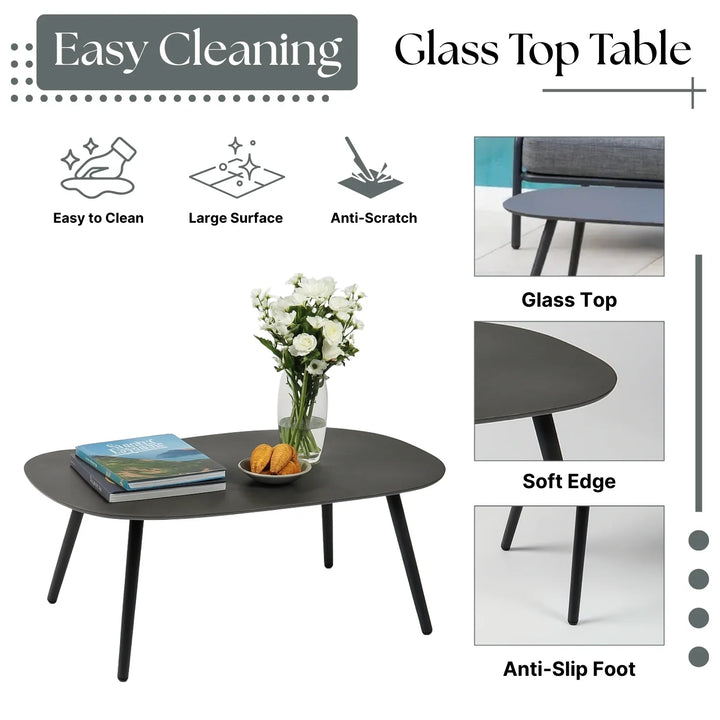 Raelynn Outdoor Rope 4-Piece Patio Sofa Set with Glass Top Table (Grey)