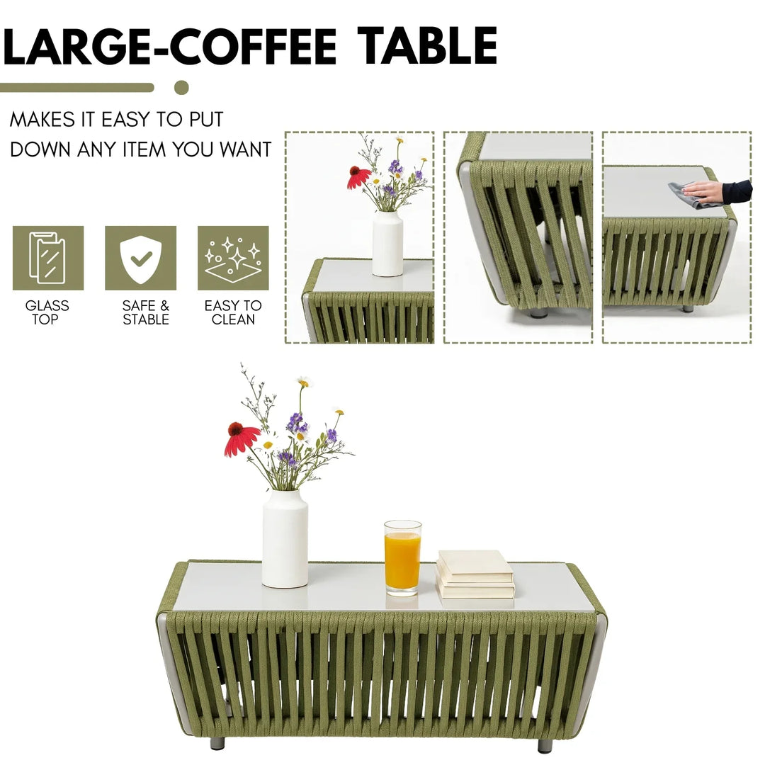 Alma All-Weather Rope 5 Seater Sofa Set With Glass Top Table