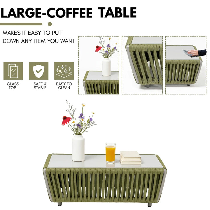 Alma All-Weather Rope 5 Seater Sofa Set With Glass Top Table