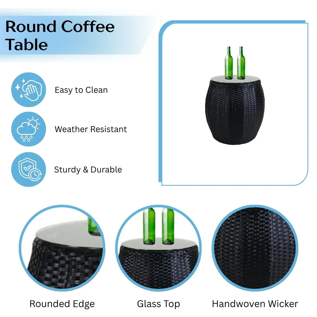 Johanne Outdoor Rattan Wicker Daybed with Glass Top Table