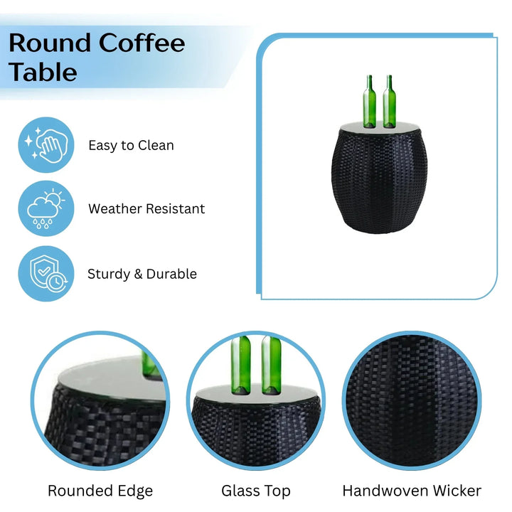 Johanne Outdoor Rattan Wicker Daybed with Glass Top Table