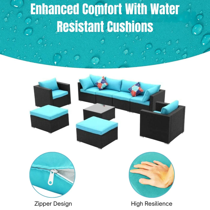 Vesna 6-Piece Outdoor Conversation Set (Black/Sky-Blue)