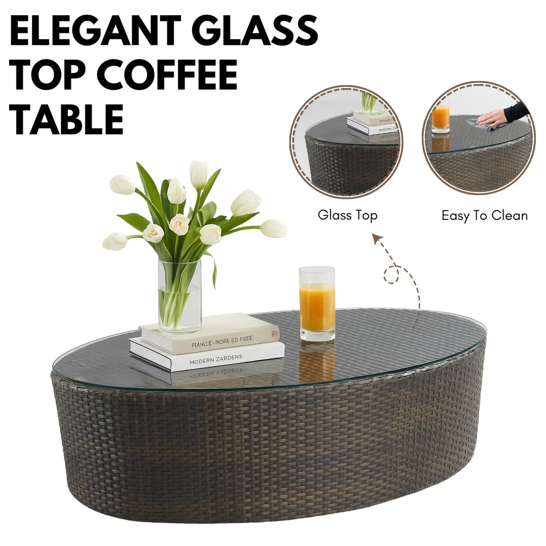 Savannah 5-Piece Outdoor Wicker Sofa Set With Glass Top Tables