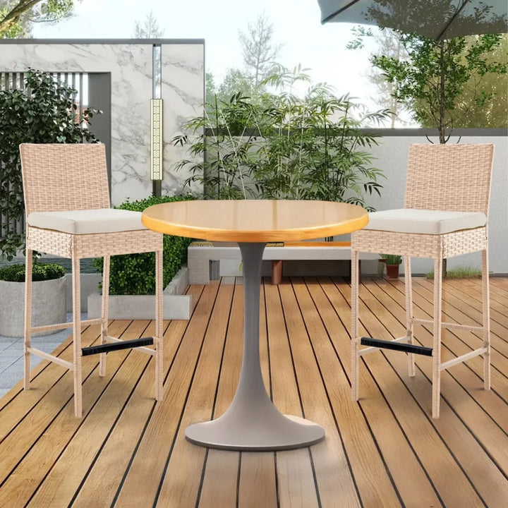 Sybille Outdoor Rattan Wicker Bar Chairs Set of 2