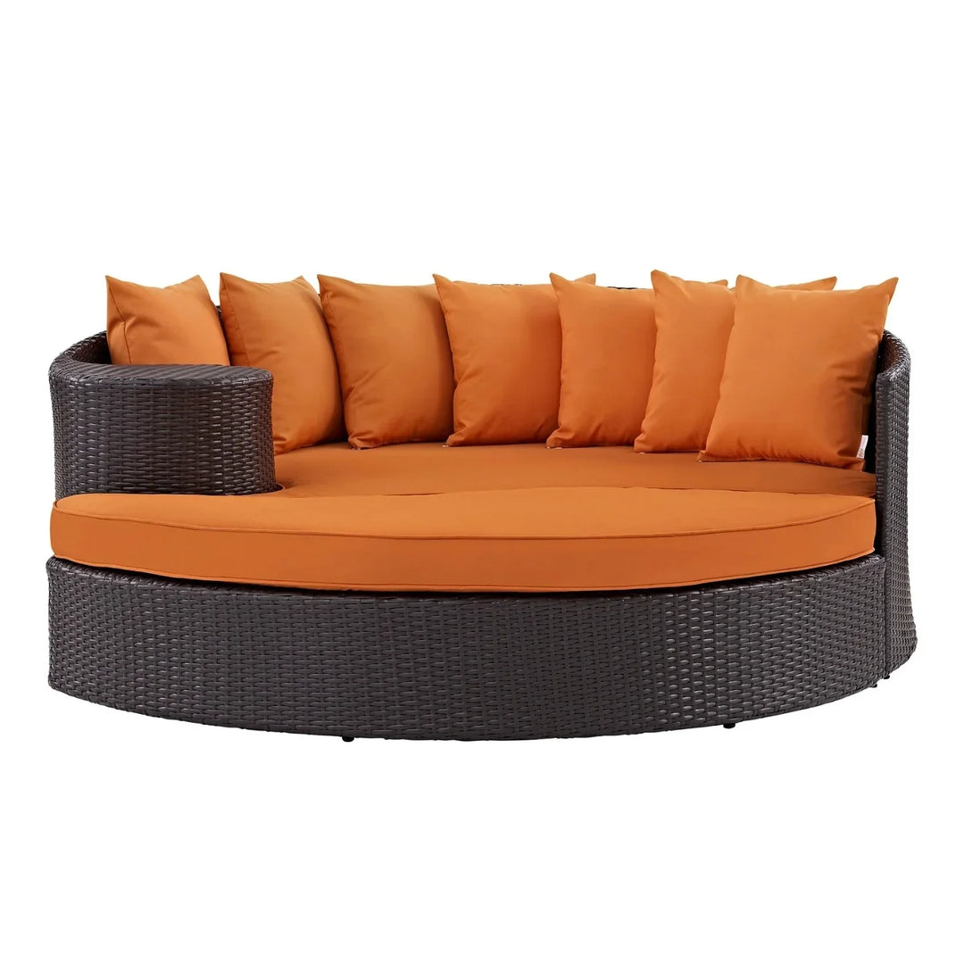 Petra Outdoor Rattan Wicker Daybed (Dark Brown & Orange)