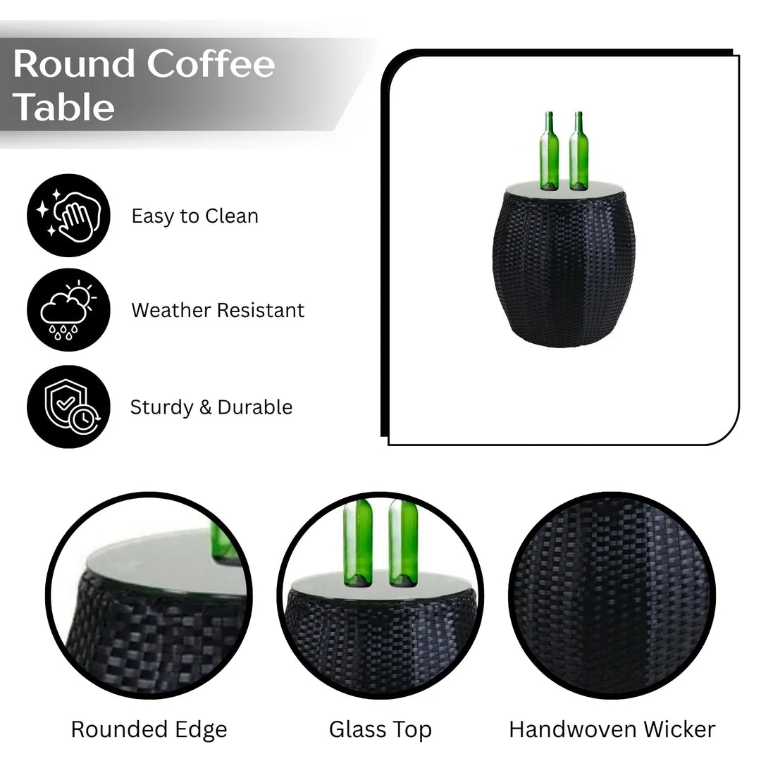 Helene Outdoor Rattan Wicker Daybed with Glass Top Table